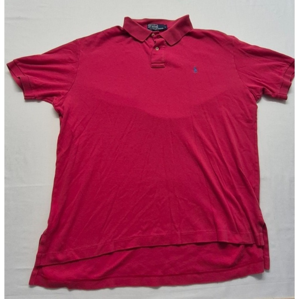 Polo Ralph Lauren men's pink short sleeve polo shirt 100% cotton LG blue logo